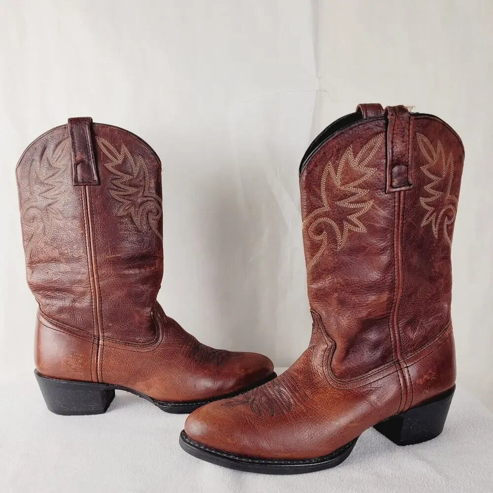 Dingo brown distressed leather cowboy boots size 8.5D mens Western Classic